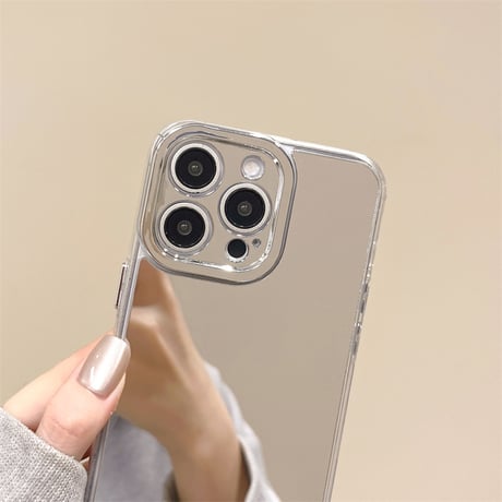 鏡 iPhone16/16Proケース シンプル アイフォン15pro/14/13proカバー メッキ メイク直しに便利 [M4566]