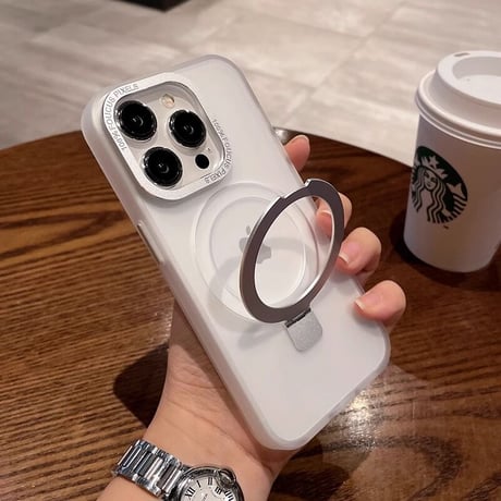 Magsafe対応スタンド iPhone15Pro/15ProMaxケース 指紋防止 マット仕様 耐衝撃 半透明 iPhone14/13/12proカバー [M3556]