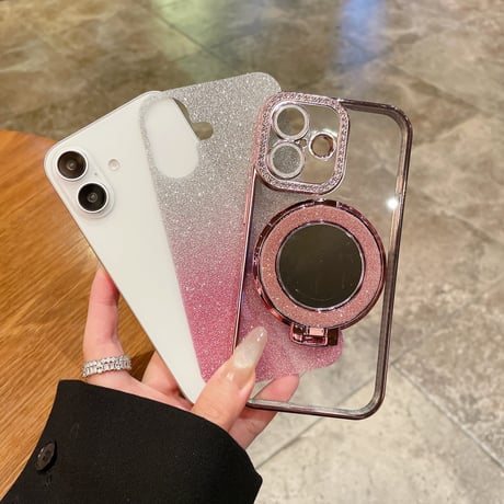 メイク直しミラー iPhone16/16Proケース Magsafeリングスタンド ジュエリー iPhone15Pro/14/13Proカバー 大人気 コスパ最強[M4585]