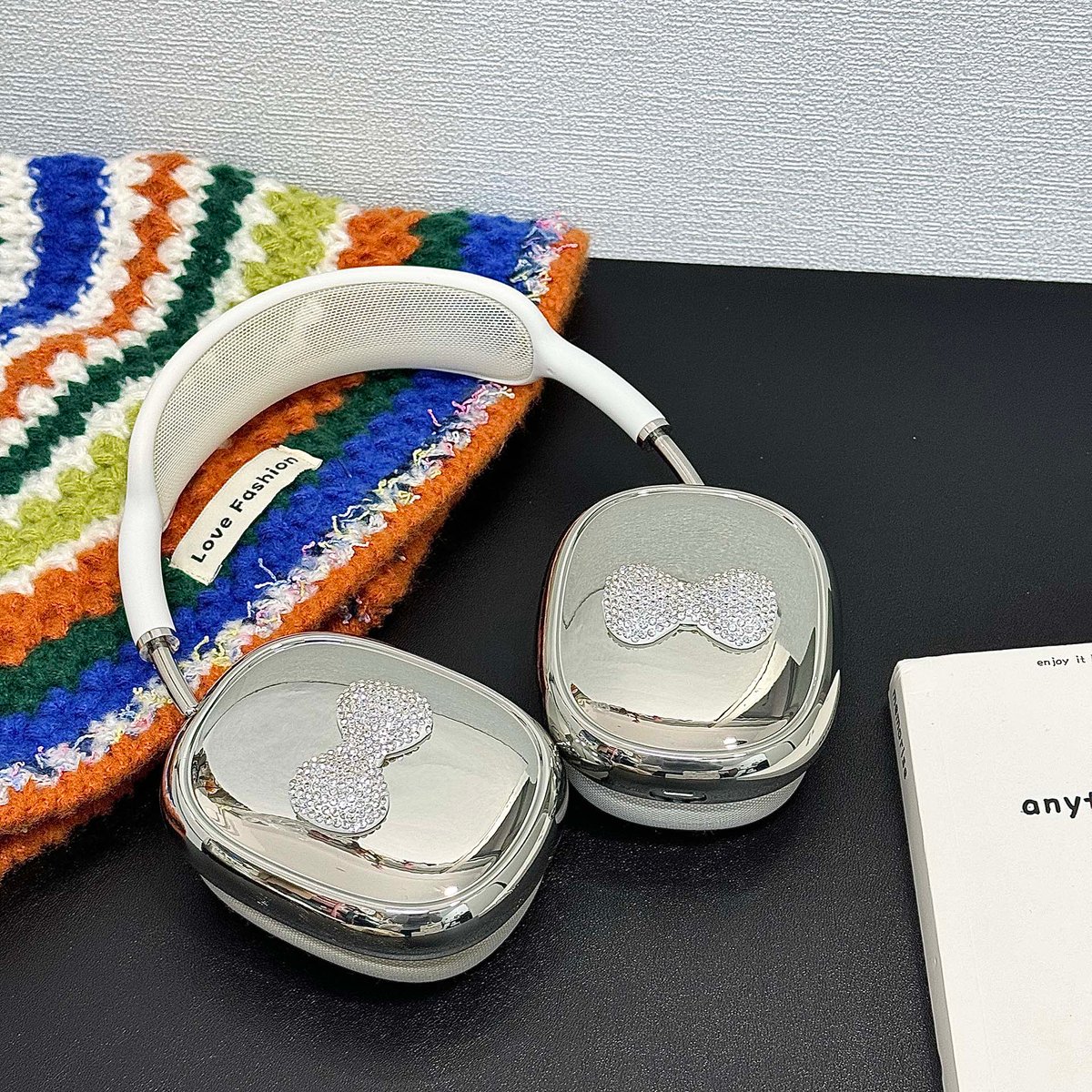 AirPods max 専用ケース　カバー　アクセサリー　リボン Amazon | AOLABOKY メッキシルバーケース AirPods Max