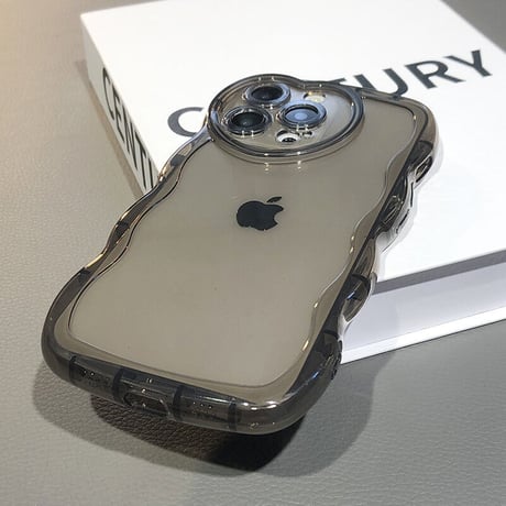 滑りにくい透明 iphone14plus/13proケース  ハート型カメラレンズ アイフォン12/11カバー  波紋枠 可愛い[M2178]