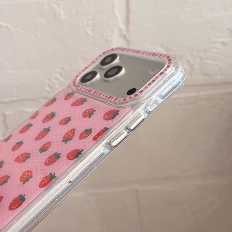 ストロベリー iPhone17pro/17ケース スタンド iPhone16promax/15proケース オシャレ 甘いコーデ 女子力高い[M6142]