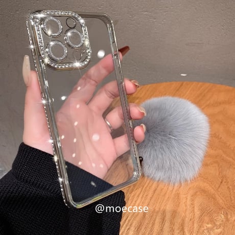 毛玉付 ジュエリーiPhone15/15proケース 女子に大人気 キラキラ アイフォン14/13/12カバー 高級感 カメラ保護[M3798]