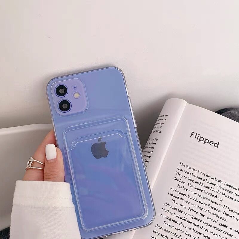 カード入れ付 iphone12/11Proケース 黄ばまない透明iphoneSE2/XS/8