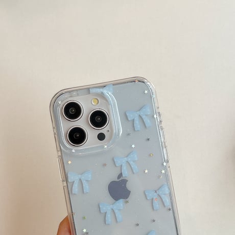 リボン柄 アイフォン16/16proケース キラキラバックチャーム付 iPhone15pro/14/13proカバー オシャレ お買い得 [M5469]