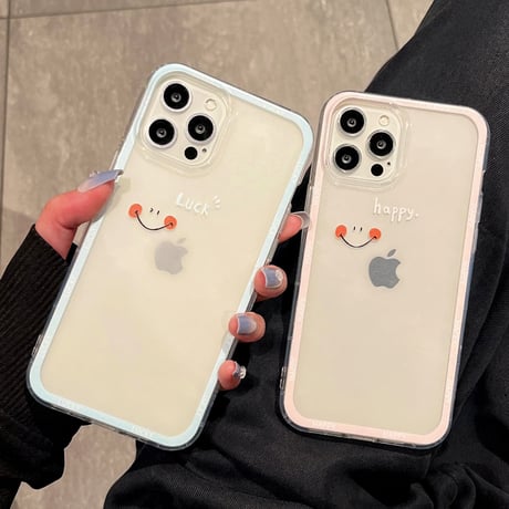 Luck/Happy  iphone13mini/12proケース  カップルお揃い アイフォンSE3/11proカバー ペアコーデ シンプル 透明系カバー[M1900]