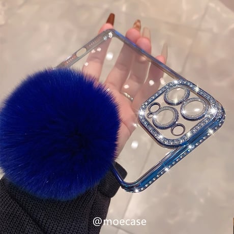 毛玉付 ジュエリーiPhone15/15proケース 女子に大人気 キラキラ アイフォン14/13/12カバー 高級感 カメラ保護[M3798]