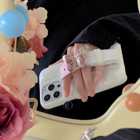 蝶ベルト iPhone15Pro/15ProMaxケース オシャレ 人魚姫キラキラ素材 iPhone14/12/13Proカバー スタンド 女子力up ギフトにおすすめ[M3630]