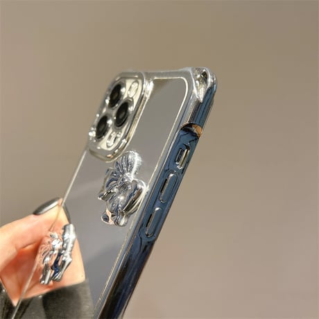リボン付鏡 iPhone16/16proケース バックチャーム/ショルダーストラップ付 iPhone15pro/14/13カバー  人気アイテム[M5427]