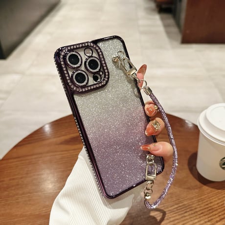 ジュエリー iPhone16/16Proケース キラキラ チェーン付 iPhone15Pro/14/13Proカバー 大人気 ラメ 大人可愛い[M5010]