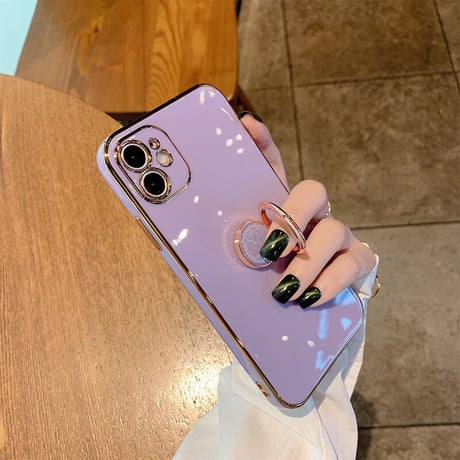 スマホリング付 iphone11/12promaxケース 金色枠ツヤありアイフォンSE2/XSMAXカバー スタンド機能付 落下防止 頑丈耐久性耐衝撃 M300