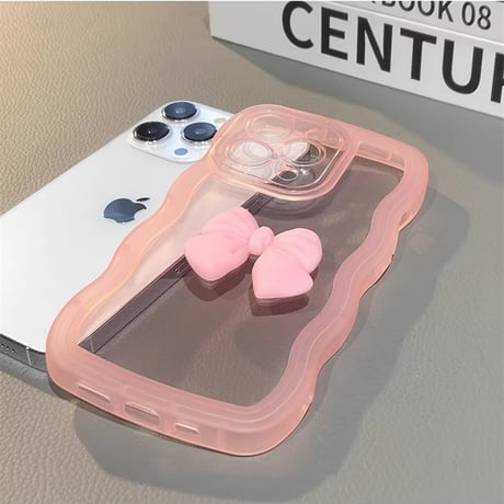 うねうね iPhone16/16Plusケース リボン 透明iPhone15Pro/14/13proカバー 落下防止 かわいい [M4649]