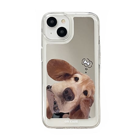 猫/犬ちゃん 鏡 iPhone15/15proケース お揃い iphone14pro/13/12proカバー 可愛い メイク直しに便利 [M4563]