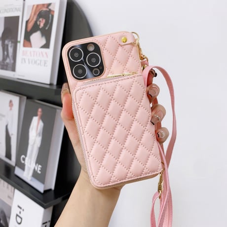 レザー 財布 iPhone14plus/14proケース  カード入れ6個 アイフォン13/12/11proカバー 肩掛けストラップ付 口紅/鍵収納 [M2362]