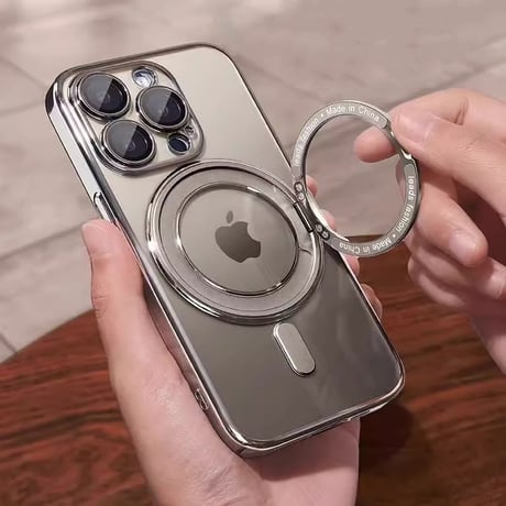 Magsafeリングスタンド一体 iPhone16Pro/16ProMaxケース 高品質高機能 iPhone15Pro/14/13ケース 飽きないデザイン メッキ レンズ保護 [M4773]