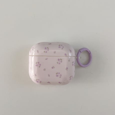 パープル Airpods4ケース 花柄  Airpods3/Pro2ケース airpodspro2カバー  キーチェーン付 ギフトにおすすめ[M5268]