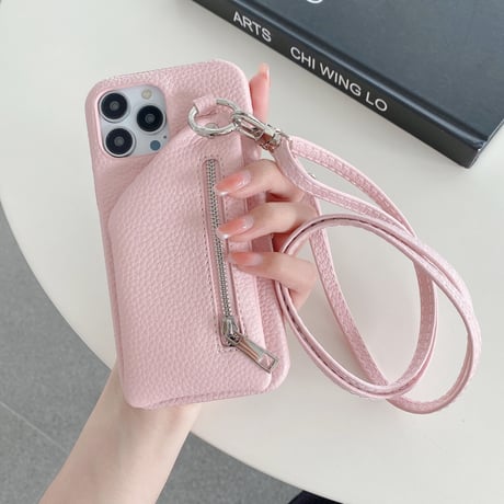 小銭入れ付 iPhone14/15proケース 革 ストラップ付 iPhone13mini/12/11カバー 高品質 12色 小銭/カード/口紅/お札など収納可[M3199]