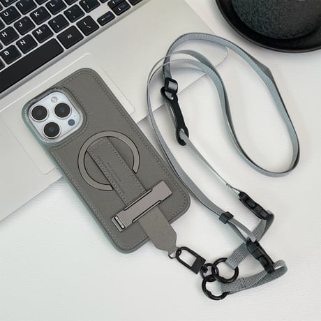 ショルダーストラップ iPhone16pro/16promaxケース ベルト付 スタンド機能 iPhone15/14/13カバー 多機能 Magsafe対応 レザー[M5432]