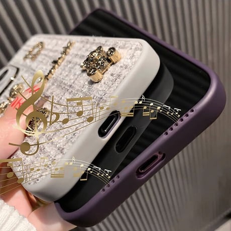 布地 iPhone16/15plusケース  放熱仕様 iPhone14/13proソフトケース カメラ保護 リボン熊ちゃんデコ 秋冬人気[M3618]