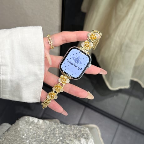 ダイヤ花  AppleWatchバンド キラキラ感たっぷり AppleWatchベルト Series 11/10/9/8 SE3/2  Ultra3/2/1 メタルリック 上品[M6467]