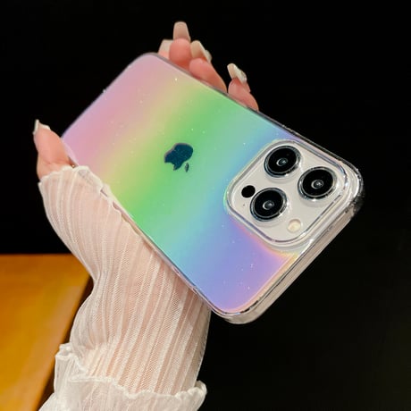 グラデーションカラー iPhone15/15promaxケース キラキラ iphone14pro/13/12カバー ラメ入り きれい 頑丈[M4223]
