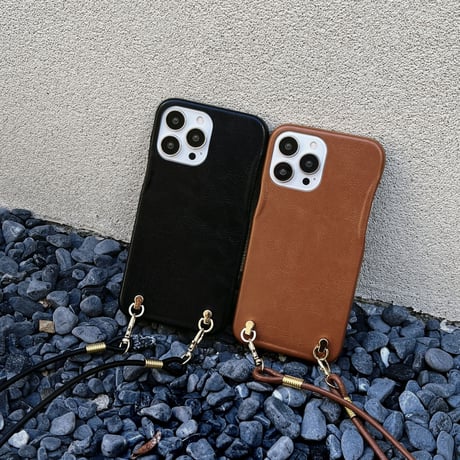 レザー製ストラップ付 iphone14/13ケース シンプル高級感アイフォン12/11カバー ファッション ガールズに人気[M2137]