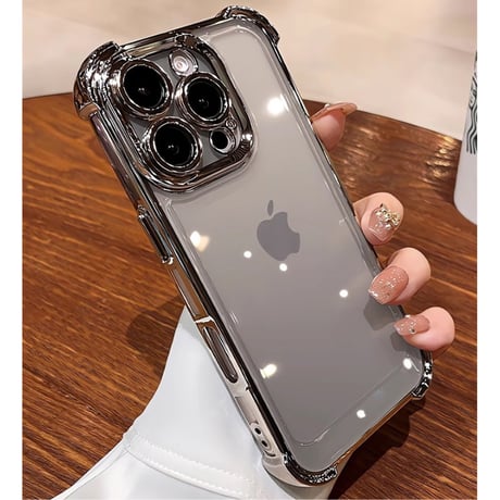 耐衝撃 iPhone17pro/17promaxケース レンズ保護カバー付 iPhone17/17Airカバー 黄ばまない メッキライン[M5645]