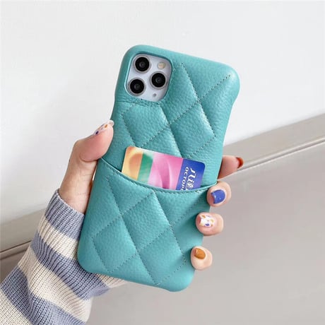 本革製カード入れ付 iPhone13proケース   高品質 菱形アイフォン12pro /11カバー  高級感 耐久性あり ファッションM1129