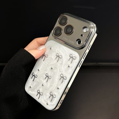 ミラー iPhone17Pro/17カバー リボン iPhone16Promax/15Pro/14ケース おしゃれ 丈夫 人気デザイン[M6458]