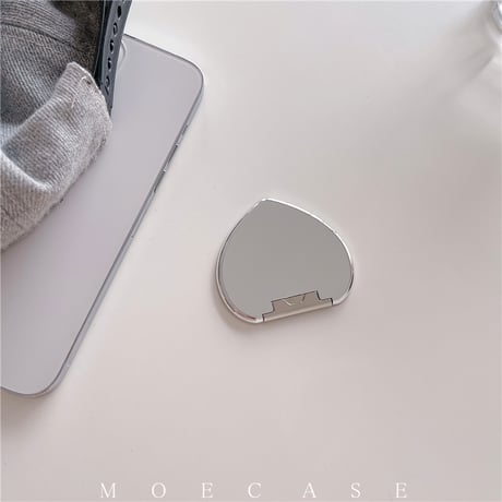 ハート型ミラースタンド 高級感金属 卓上スタンド 艶あり 粘着タイプ かわいい いい ギフトにおすすめ[M2772]