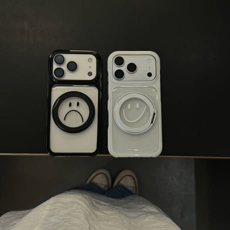 カップルペア iPhone17Pro/17promaxケース 絵文字 MagSafeリングスタンド iPhone17/16/15ケース 耐衝撃 高品質[M6542]