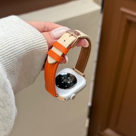 高級感オレンジ AppleWatchバンド レザー製 アップルウォッチバンド Series11/10/9 8 7 6 5 4  3 2 SE3 SE2 Ultra3 セレブ愛用[M5753]