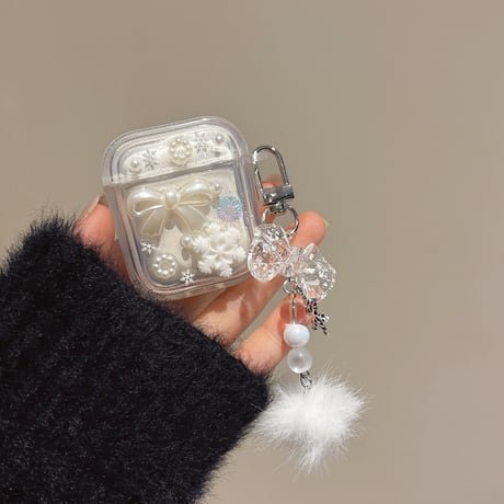 雪花/リボン Airpods 4ケース 毛玉チェーン付 Airpodspro2/proカバー Airpods第3/2世代 かわいい 頑丈[M5059]