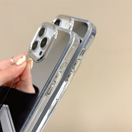 スタンド付 ミラー iPhone16Pro/16ケース メイク鏡 オシャレ iPhone15Pro/14/13Promax/SEカバー 便利 [M4848]