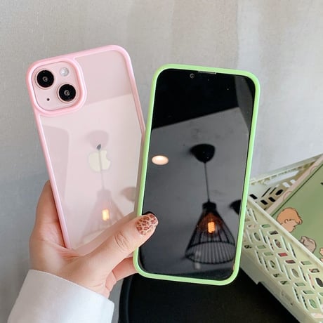 iPhone15/15proケース クリア 光沢 シンプルアイフォン14/13カバー カラーサイド[M3476]