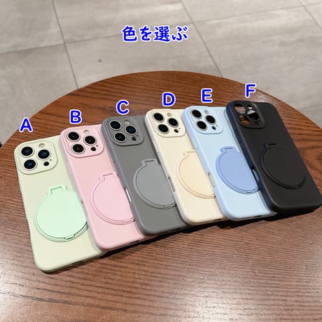 スタンド機能鏡付 iPhone16Pro/16plusケース パステルカラー iPhone15promax/14/13カバー 多機能 シンプル カメラ保護 [M5421]