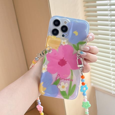 花ロングチェーン iphone14/13proケース  おしゃれ可愛い アイフォン12pro/11ケース  便利 ガールズに人気 ギフトにおすすめ[M3224]