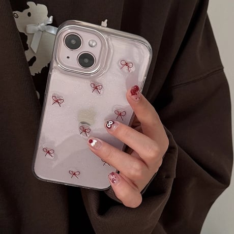 レッドリボン iphone16/16proケース  可愛い iphone15pro/14/13proケース ラメ入り 女子力高い [M5040]