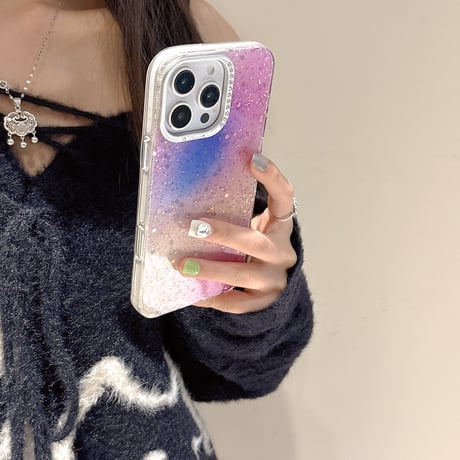 春におすすめ iPhone16pro/16ケース キラキララメ ジュエリー iPhone15Pro/13/14カバー グラデーションカラー 可愛い [M5091]