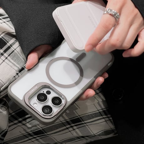 指紋防止 Magsafeスタンド iPhone15pro/15promaxケース 強化ガラスレンズフィルム iphone14Pro/13/12ケース 高品質耐衝撃[M3750]