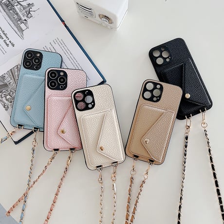 icカード入れ iphone14/14promaxカバー レザー ショルダー付き アイフォン13/12/11proケース 高級感 便利 シンプル風 [M2197]
