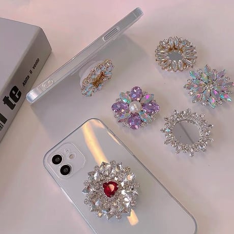 おしゃれ デコ スマホグリップ スタンド ミラー 手作り 鏡ポップソケット ダイヤモンド  芸能人愛用  落下防止 綺麗M501