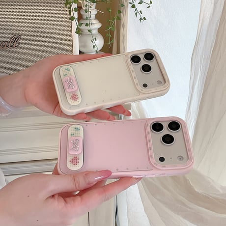 ダイヤリボンスタンド iPhone17Pro/17ケース ストーンライン iPhone16Pro/15/14ケース 淡色系 ガーリーファッション[M6338]