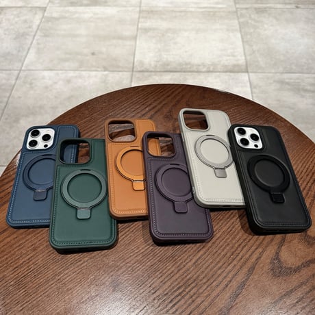 レザー MsgSafeリング iPhone15Pro/15ProMaxケース スタンド 耐衝撃 iPhone14Pro/13/12カバー 多機能便利[M3868]