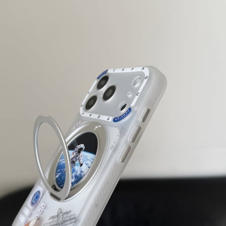 宇宙飛行士 iPhone17Promax/17Proケース 360度回転可リングスタンド iPhone17/16Pro/15ケース カメラカバー付 丈夫[M6442]