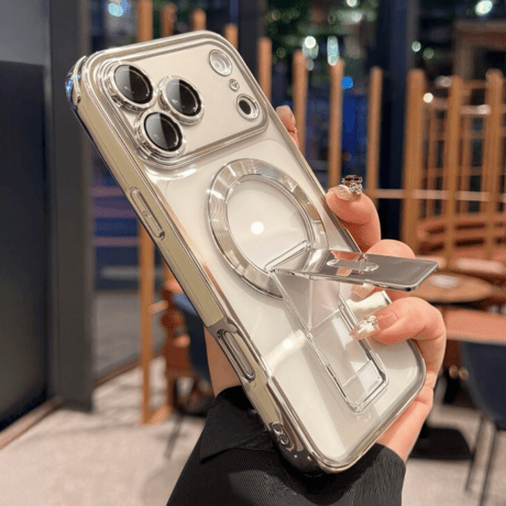 スタンド付 iPhone17Pro/16ProMaxケース メッキ MagSafe対応 iPhone15Pro/14/13ケース 耐衝撃加工 黄ばまない [M6360]