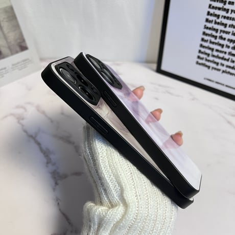 暈し染め ガラスiPhone14/15ケース  水墨画 金箔入り アイフォン13/12mini/11カバー キラキラ 全面保護 オシャレ シック[M2722]