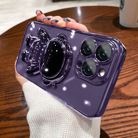 宇宙飛行士スタンド iphone14plus/14promaxケース  メッキ クリアアイフォン13/12/11proカバー カッコイイ 可愛い 実用[M2235]