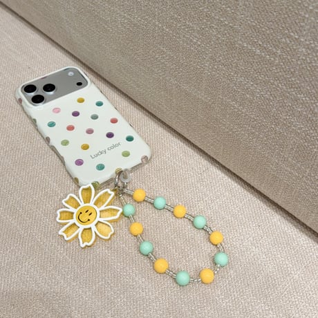 笑顔の花 スマホストラップ キラキラ感 お洒落 バックチャーム キーホルダー iPhone、Xperia、AQUOS、Xiaomi、Galaxy 対応 [M6497]