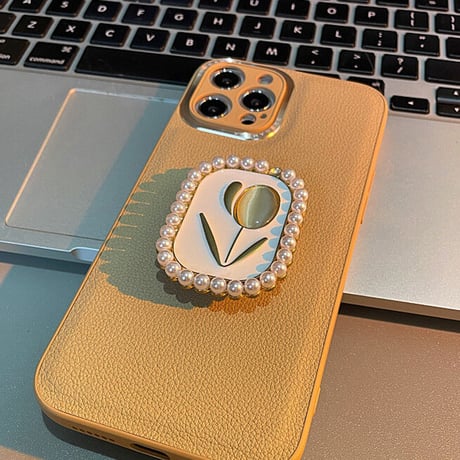 チューリップスマホグリップ  真珠 金属 オシャレ シック スタンド 可愛い 粘着タイプ 可愛い キラキラ 全機種対応 ギフトにおすすめ[M2570]
